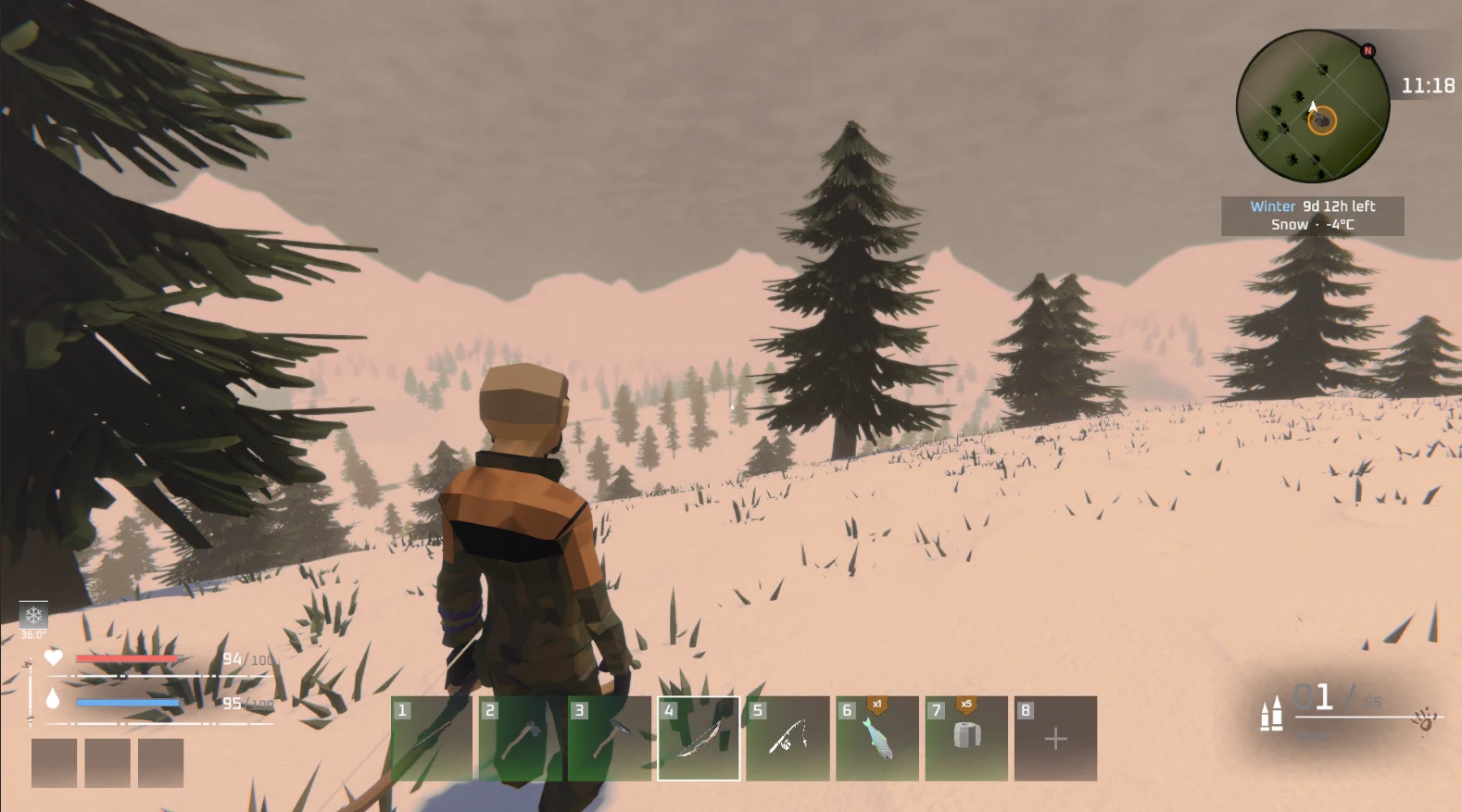 Official Walkers winter screen showing outdoor snow and minus 4 Celsius at top right, with 36.0 Celsius body temperature at lower left